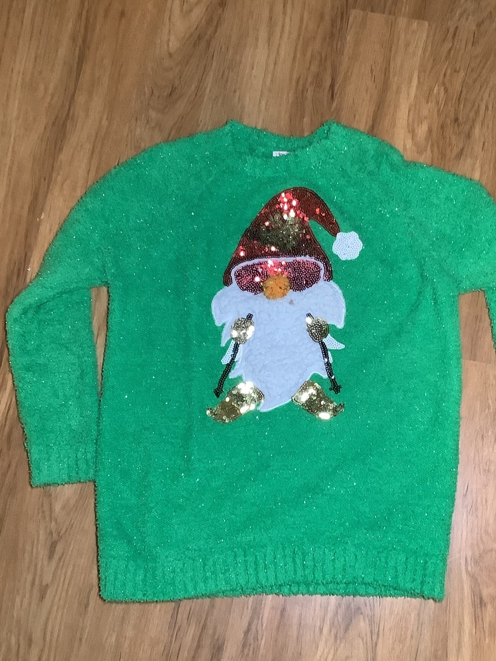 Ugly or Cute Christmas Sweater Skiing Gnome Poof SZ L